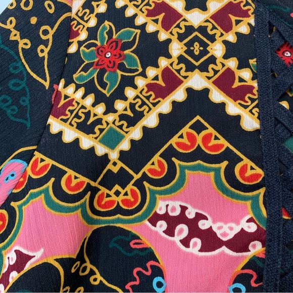 Denim 24/7 Colorful Top Woman 18W  Pop Over Key Hole Floral Geometric Mod Boho - Picture 2 of 10